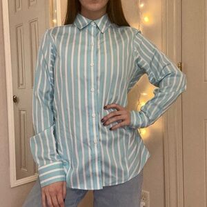 Blue and White Striped Button Up Shirt